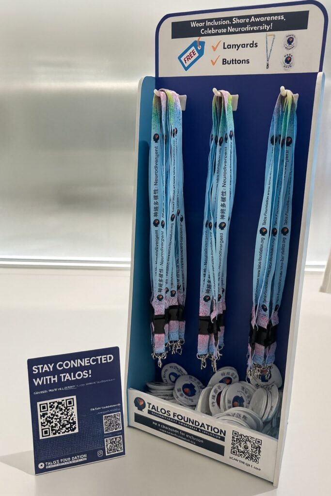 Talos Foundation lanyards and neurodiversity awareness buttons in Hong Kong