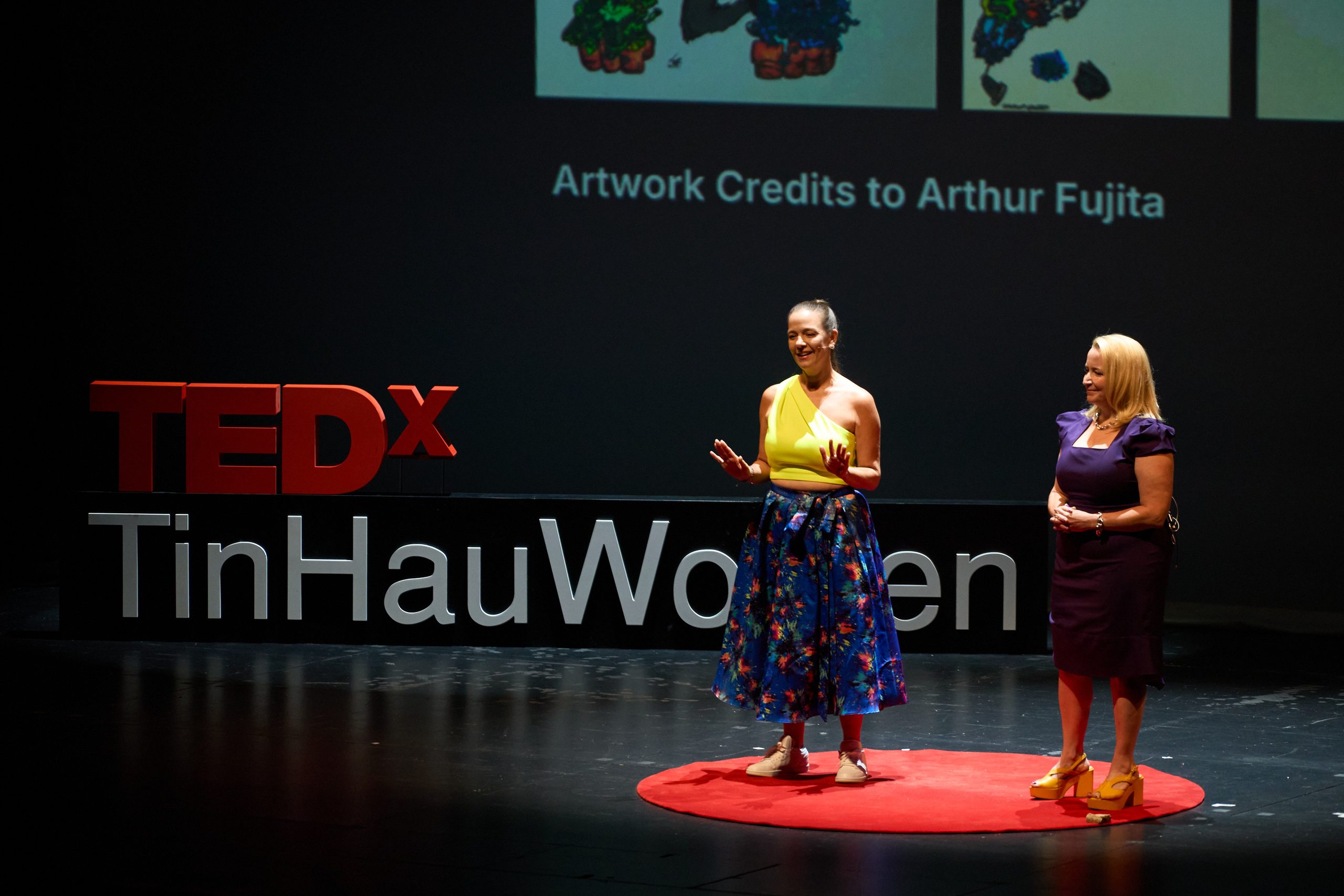 Mary Schaus and Joanna Bowers presenting Invisible Differences, a neurodiversity film, at TEDxTinHauWomen 2026 in Hong Kong